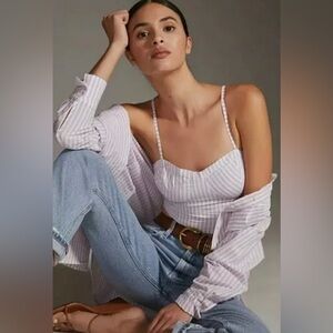 Anthropologie Bustier Top Purple Stripe NEW Size Large